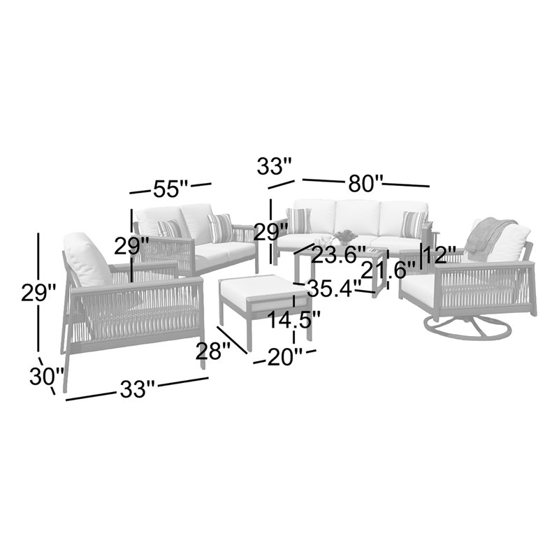 Townsend 7 - Person Outdoor Seating Group with Sunbrella Cushions, Canvas White/Rope Gray