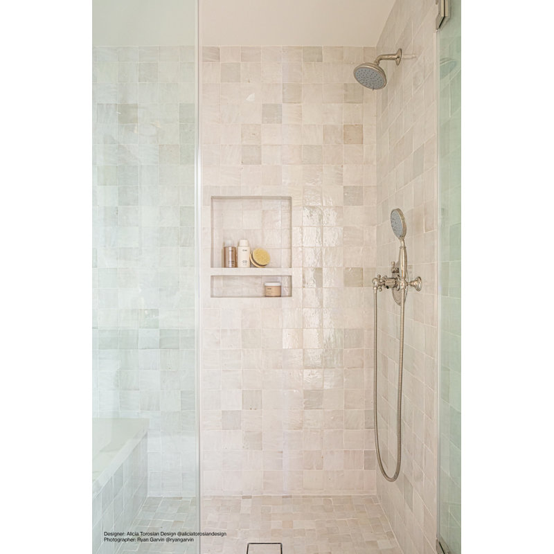 Carreau de terrain zellige brillant 4 po x 4 po Zagora, Blanc