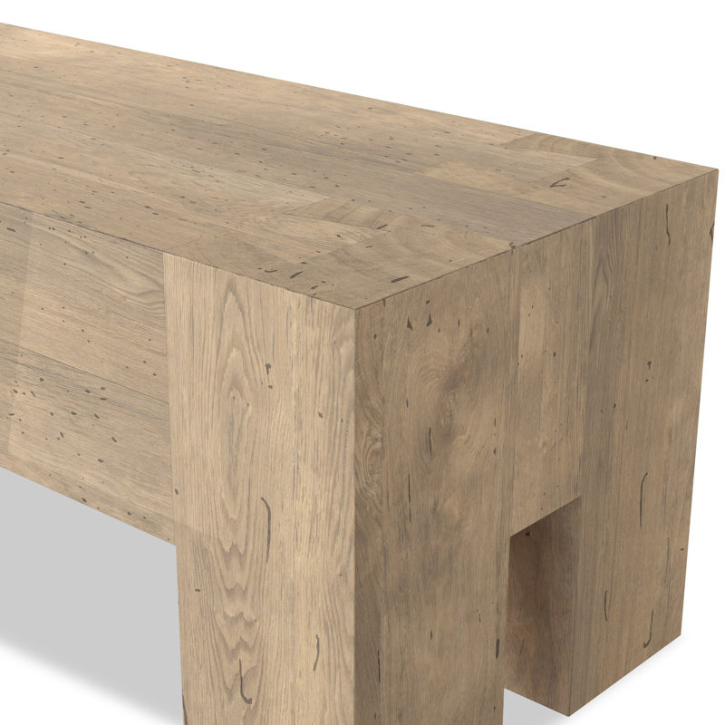 Abaso Solid Wood Dining Bench, Whitewash Rustic Wormwood Oak