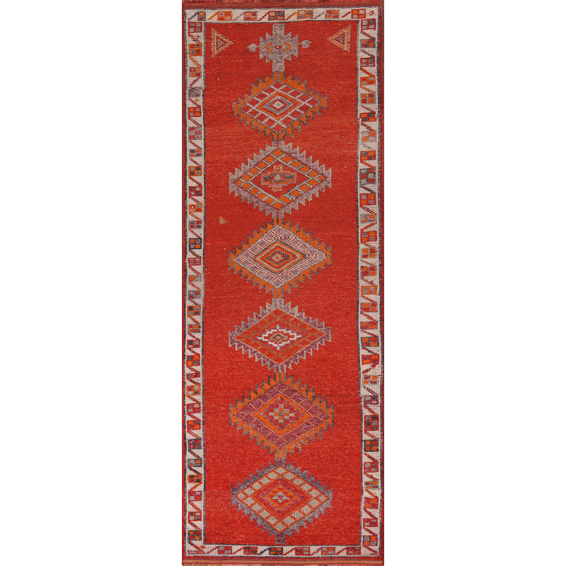 Geometric Wool Oushak Turkish Runner Rug 3x12