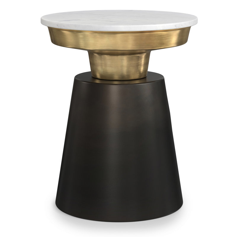 Jaxine 16"W Round Side Table with Genuine Marble Top and Metal Base