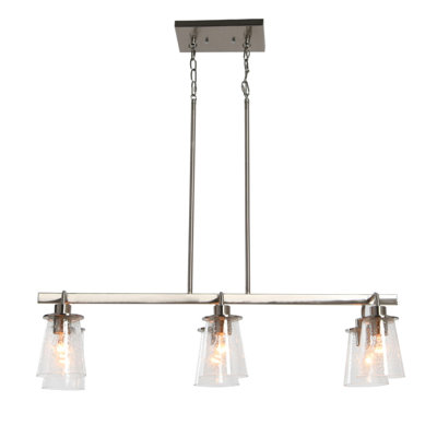 Metal and Seedy Glass 6-Light Linear Chandelier