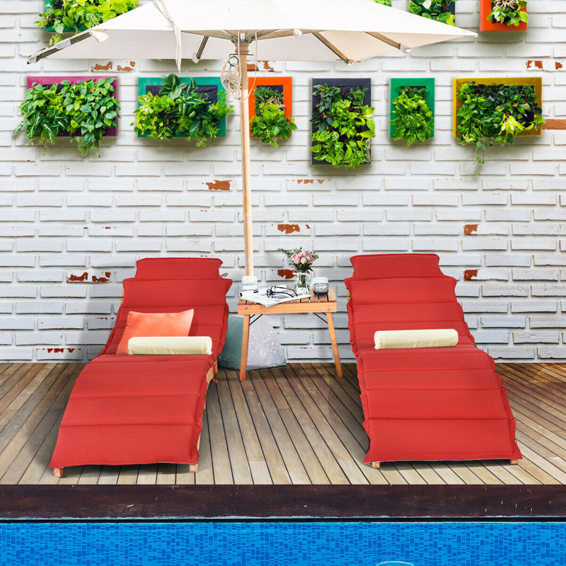 Evion Outdoor Eucalyptus Wood Chaise Lounge with Table , Cushion Included