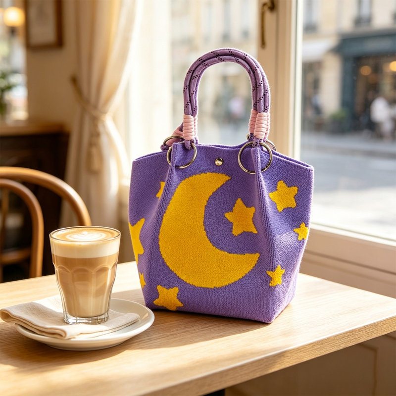 Sac à main en céramique, sac à main à motifs étoiles et lune, sac à main tricoté, sac à main léger et élégant, sac à main pour les déplacements quotidiens, petit sac de rangement