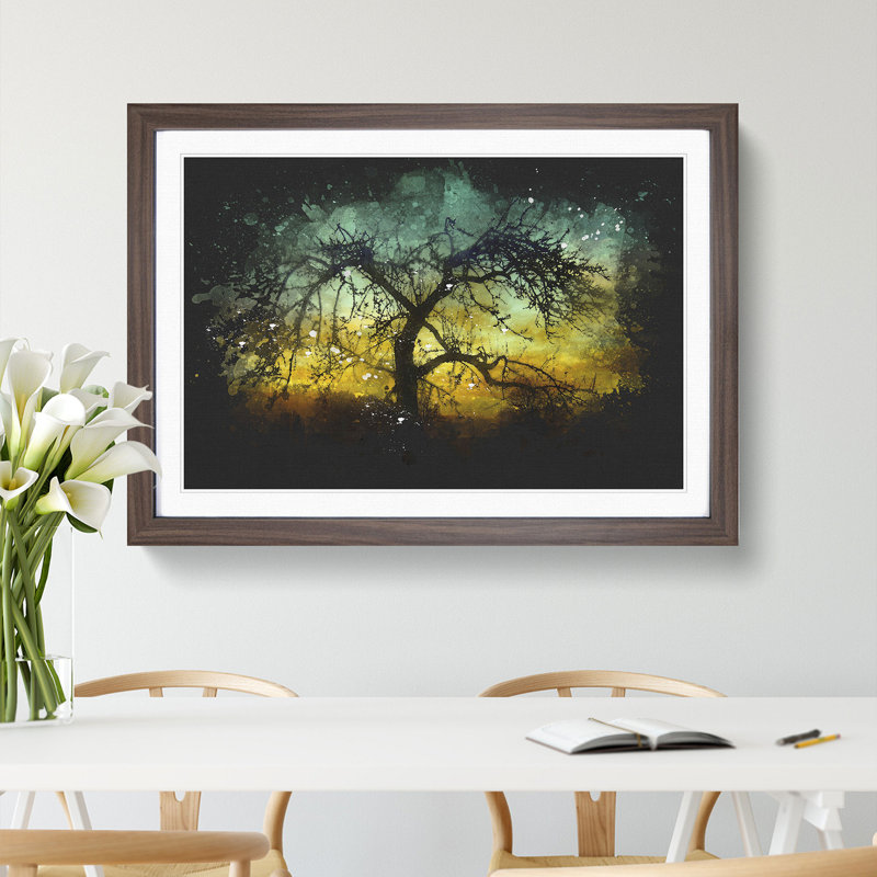 Tree at Sunset Vol.4 - Picture Frame Graphic Art, 27cm H x 36cm W x 2cm D, Walnut