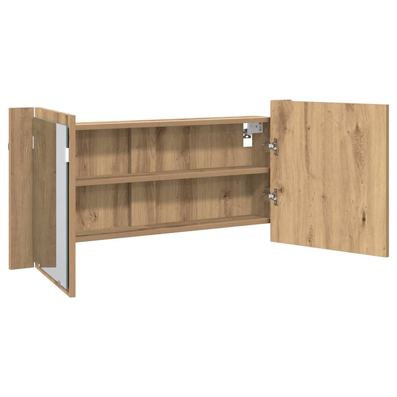 LED Bathroom Mirror Cabinet Washroom Mirror Storage Cupboard Organiser, Artisan Oak