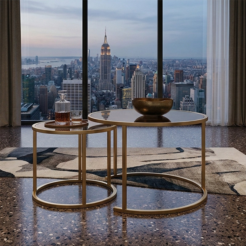 Ensemble de 2 tables basses Modern Modern, Marron clair, Doré