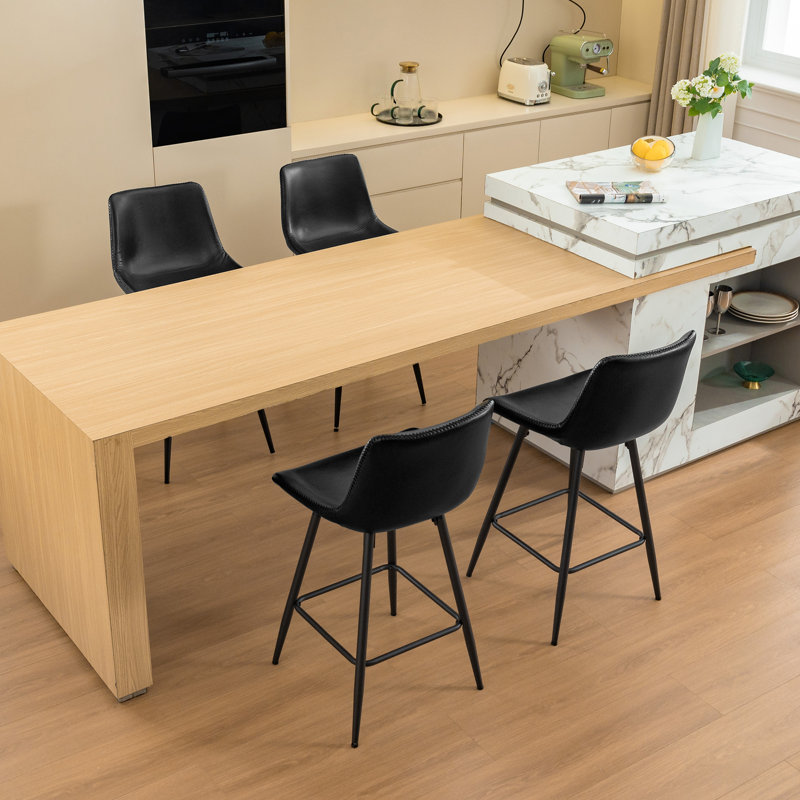 Tabouret de comptoir moderne en similicuir, Noir, noir, noir, noir, Tabouret de comptoir (siège d'une hauteur de 24 p, 4