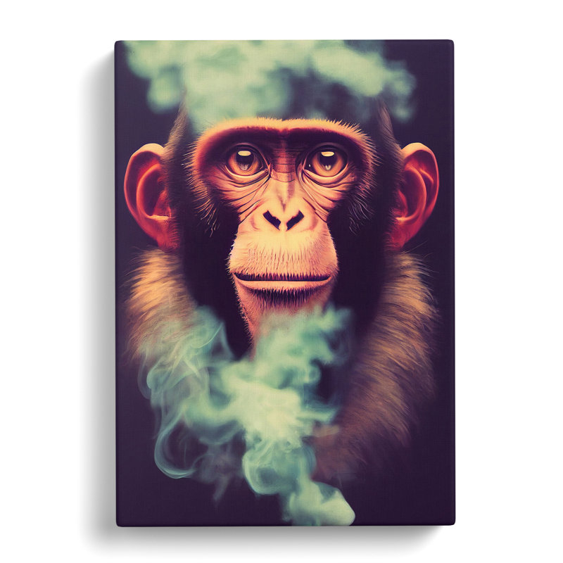 Monkey In The Smoke - Wrapped Canvas Print, 50cm H x 35cm W x 3cm D