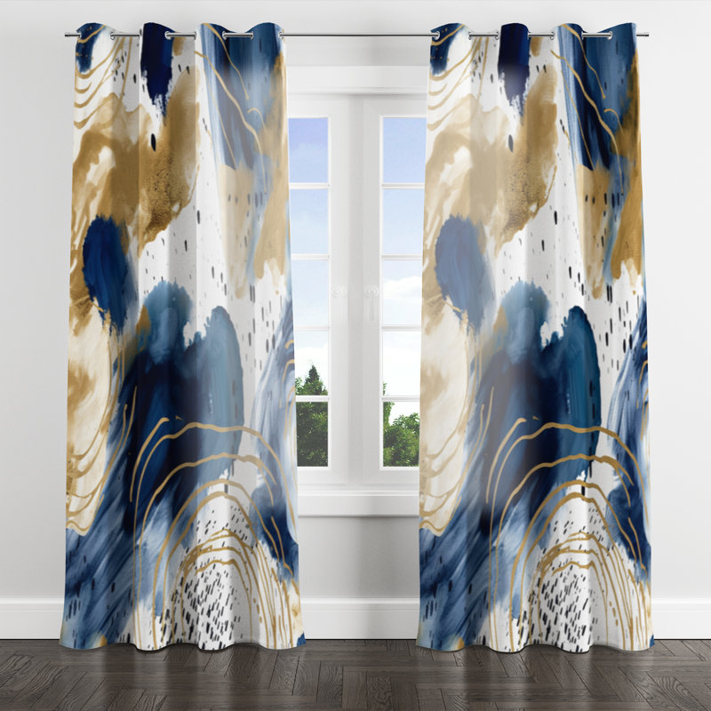 Abstract Pattern With Blue and Golden Tones II - Collages Grommet Curtain - Velvet Room Darkening - 1 panel, 52" W x 108" L