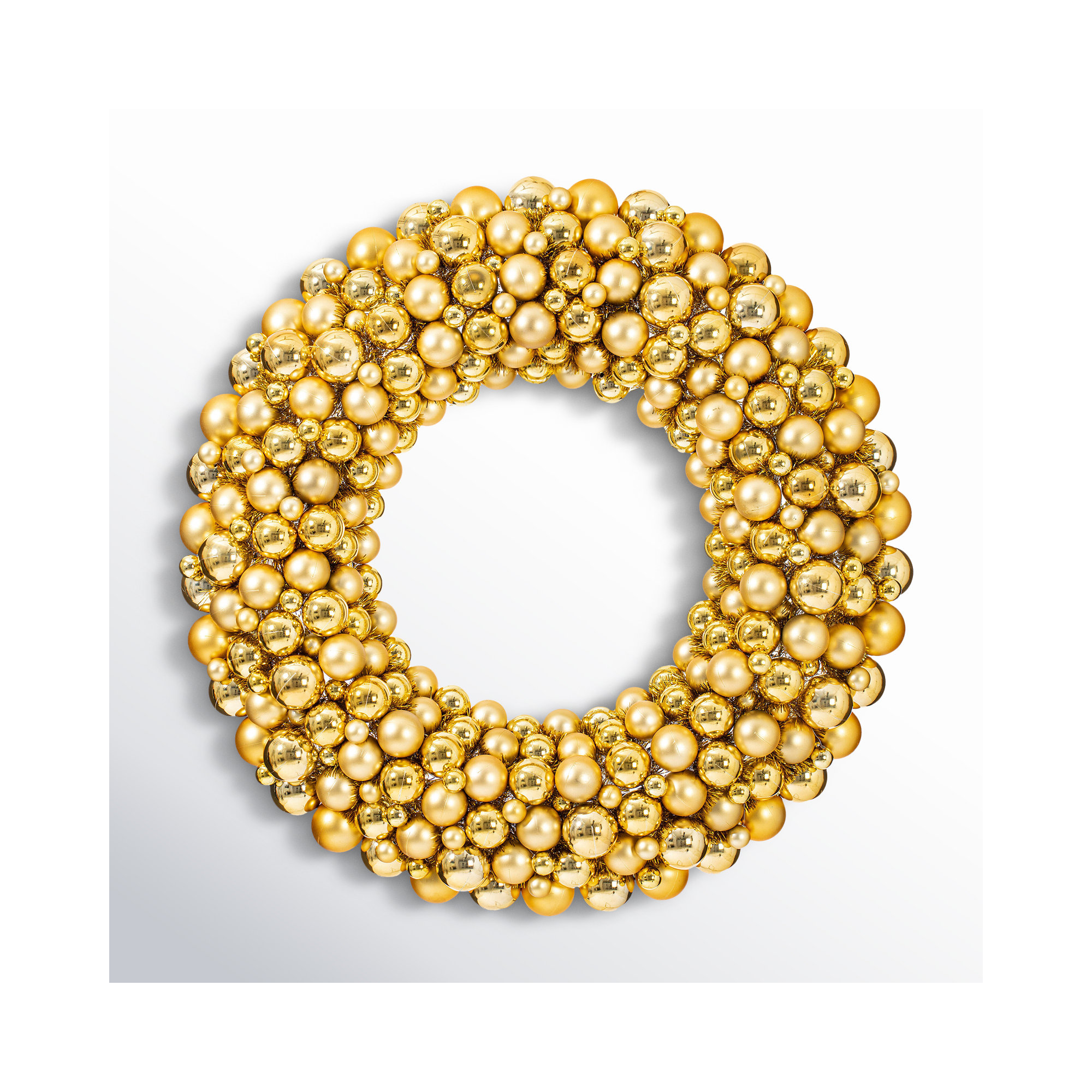 Shiny and Matte Ball Wreath, Gold, 24" W x 24" H x 3" D