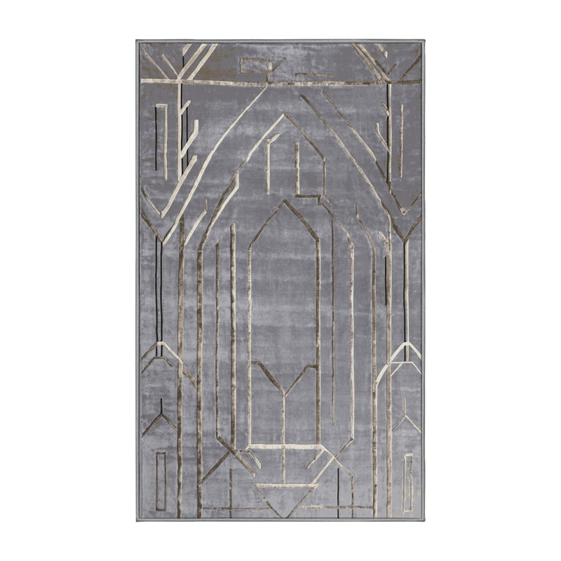 Machine Washable Gray Area Rug, Rectangle 7' x 9'