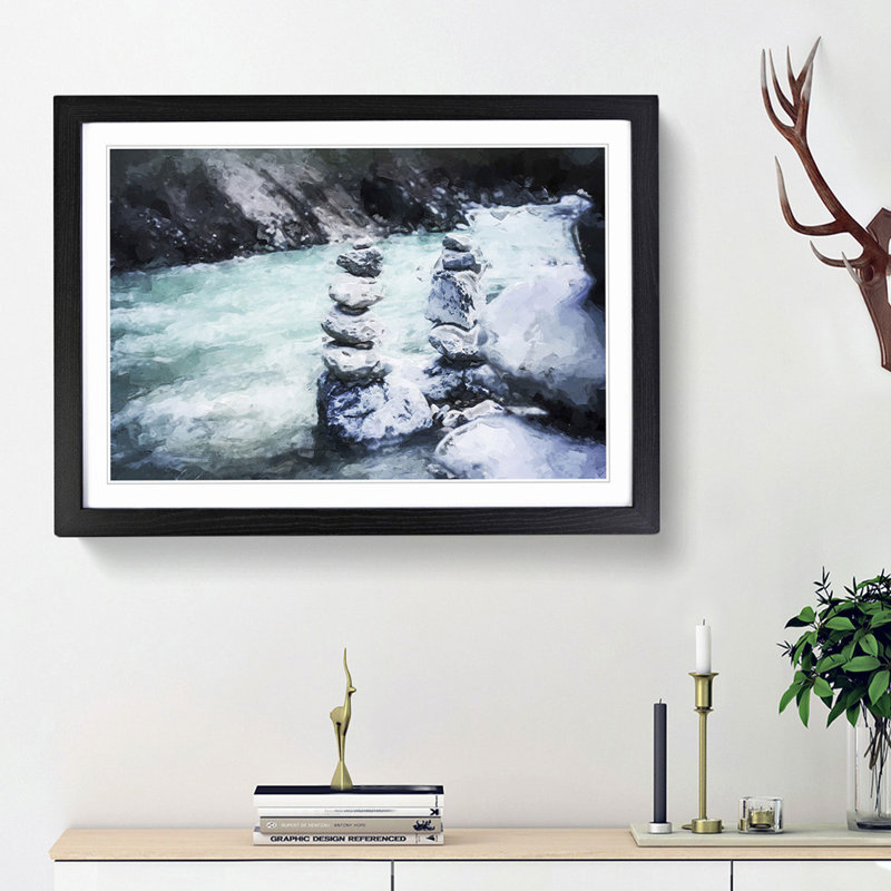 Stacked Stone Rock - Picture Frame Painting Print, 36cm H x 48cm W x 2cm D, Black Framed