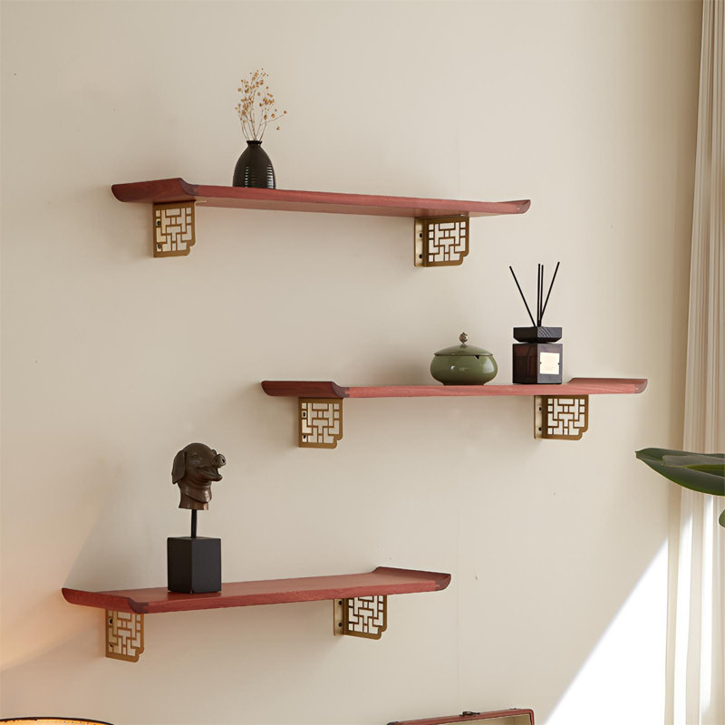 Chinese Style Solid Wood Floating Shelf | Classic Console Shelf With Bracket, 4.72” H x 31.49” W x 7.87” D