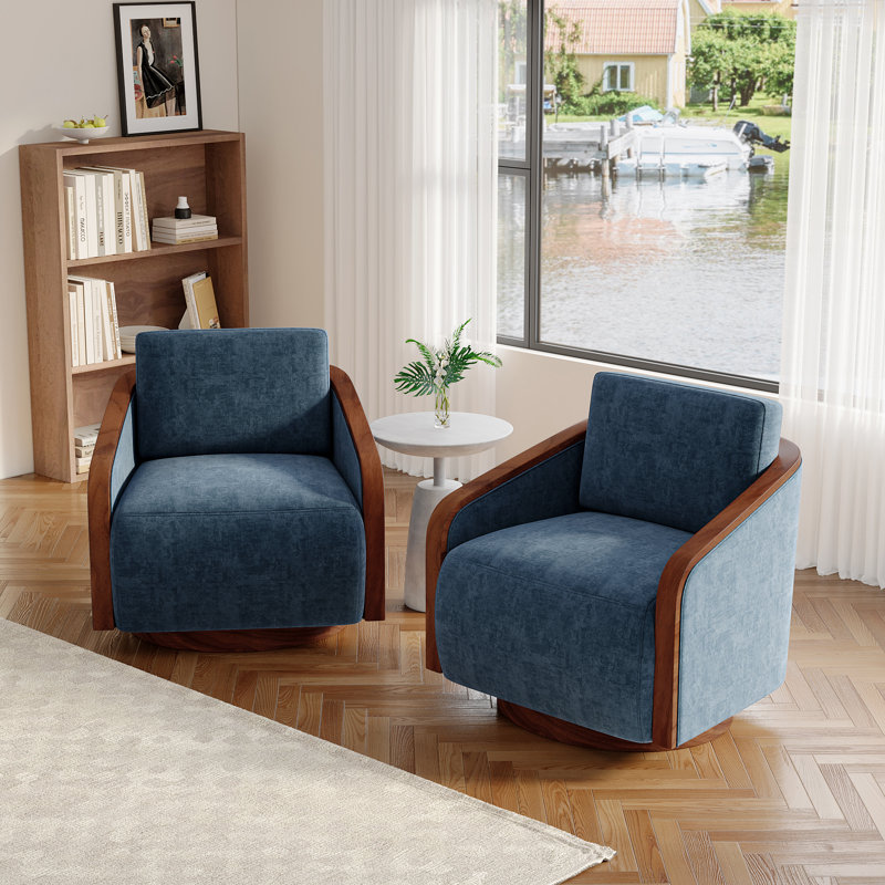 Upholstered Swivel Barrel Chair, Navy