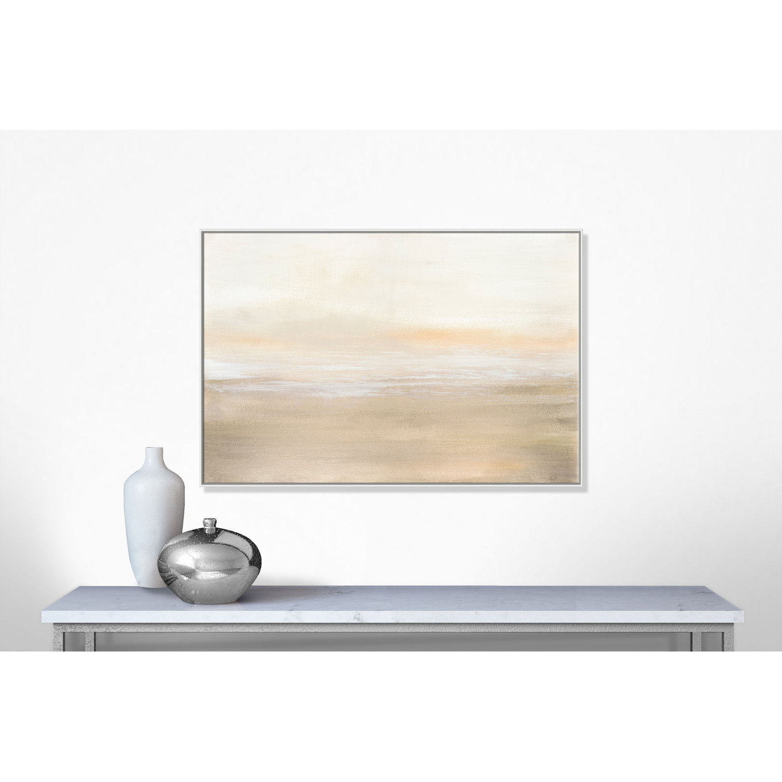 Willadeene "Morning Calm" Painting, White Framed, 41" H x 61" W x 2" D