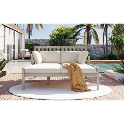 Lit d'extérieur avec support - Améliore le confort dans le patio, les meubles de patio rembourrés gris et beiges et confortables pour la détente