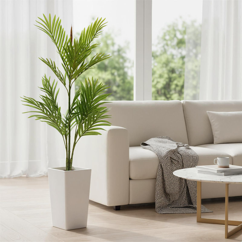 Palmier artificiel avec pot de fleurs blanc, grand palmier Areca pour décoration intérieure et extérieure, maison, bureau, patio