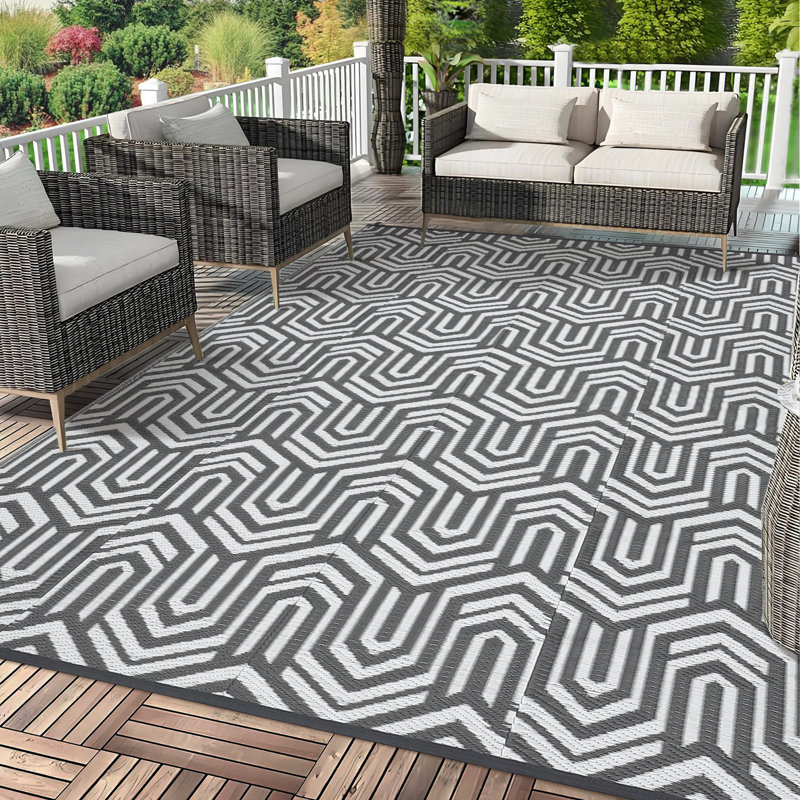 Tapis imperméable et réversible pour terrasse pour camping-car, Gray, Rectangle 9' x 12'