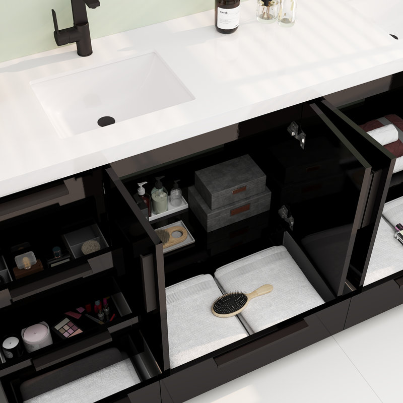 Carla Freestanding Bathroom Vanity with Double Sink, 83", Gloss Black