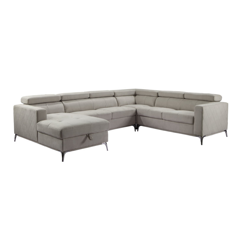 Canapé-lit modulaire faisant face à gauche de 122 po de largeur Roughtail, Polyester ivoire