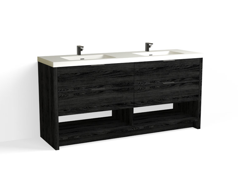 Vue 72" W Freestanding Double Bathroom Vanity, Charred, Matte Black, Matte White/Single