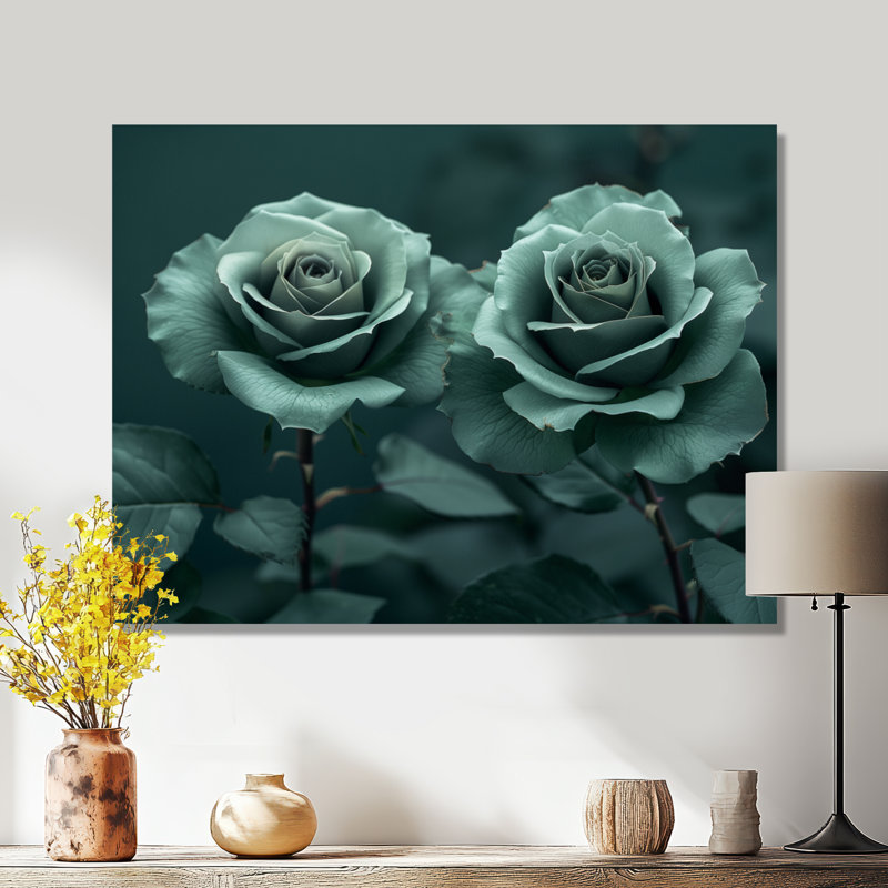 Nirvana vert vert - roses, art mural Roses, Toile tendue, 28" H x 60" W