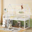 Lit superposé en pin massif massif blanc, style maison simple sur lit simple pour chambre d'enfant avec rangement intégré-1482694293