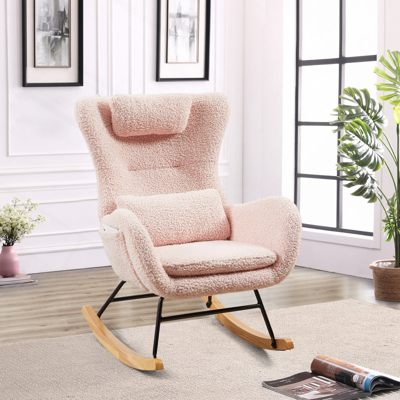 Chaise berçante, chaise berçante moderne avec dossier haut, Rose