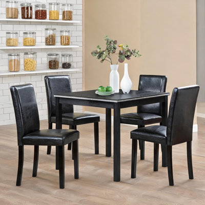 Ensemble de salle à manger carré classique en bois massif noir 5 pièces pour cuisine compacte ou salles à manger avec chaises rembourrées