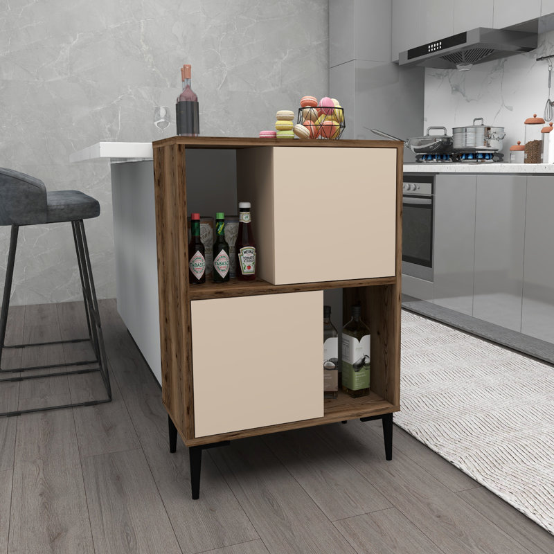 Teebar 387.1 cm W Display Cabinet, Light Walnut/Beige