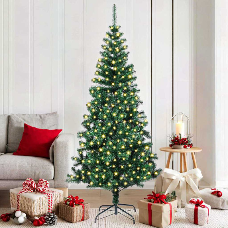 vidaXL Artificial Pre-lit Christmas Tree Green PVC and Metal, 5.91 ft