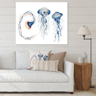 " Blue Squids on White " Watercolor Painting