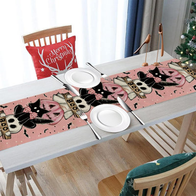 Black Cat Bat Halloween Table Runner, Halloween Tablecloth, Ghost Halloween Table Cloth Seasonal Fall Kitchen Dining, Pumpkins Table Runners for Home Party Decor, 180x33cm Long