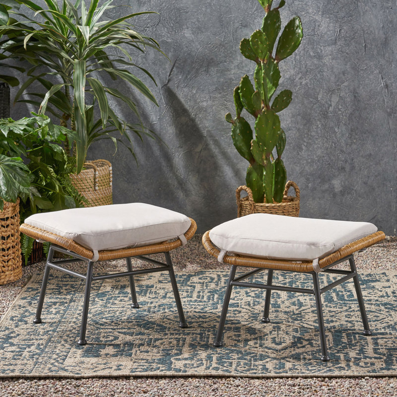 Repose-pieds d'extérieur en faux rotin avec coussin (ensemble de 2)