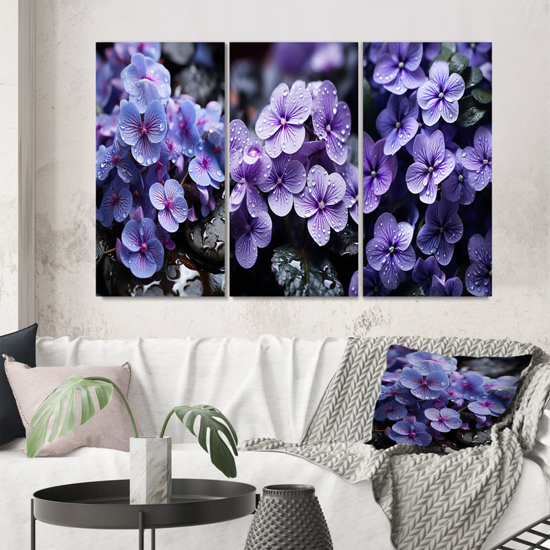 «Violets Whispering Photo», 3 pièces sur toile, Toile tendue, H 20 po x l 36 po