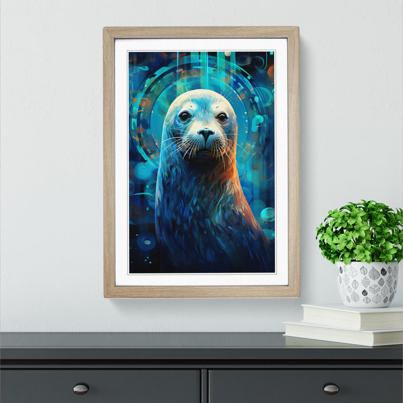 Seal Futurism - Single Picture Frame Print on Wood, Oak, 46cm H x 34cm W x 2cm D