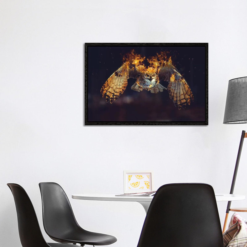 Owl On Fire by Paul Haag - Print on Canvas, Black Framed, 101.6 cm H x 66.04 cm W