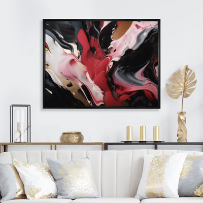 Agate rouge et noire sur toile marbrée abstraite