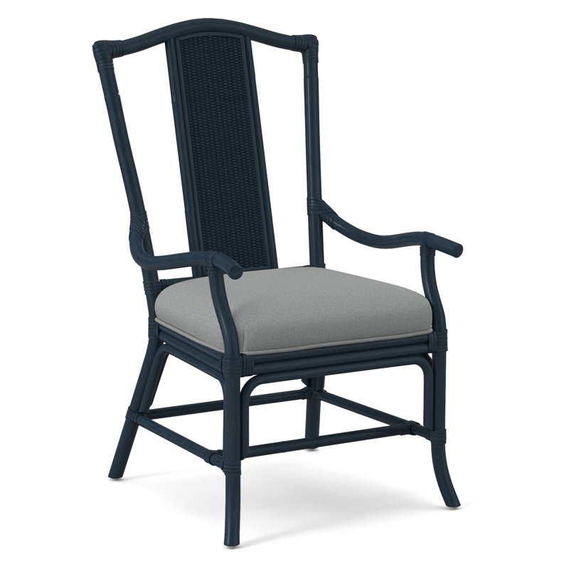 Drury Lane Slat Back Dining Arm Chair, Light Blue Performance Fabric; 0851-55, Antique Frost White