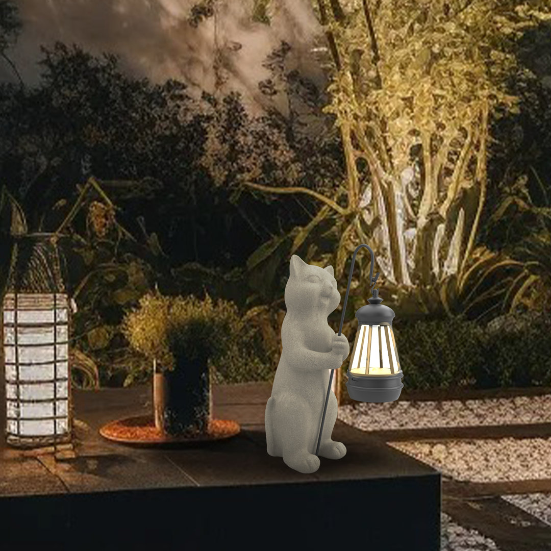 Solar Powered Garden Resin Statue Lights, 10 Inch Waterproof Outdoor Animal Cute Cat Figurine Lights, Suitable For Patios, Balconies, Lawns, Courtyard