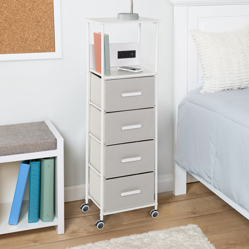 Chariot de rangement à 4 tiroirs avec port USB et prise de courant