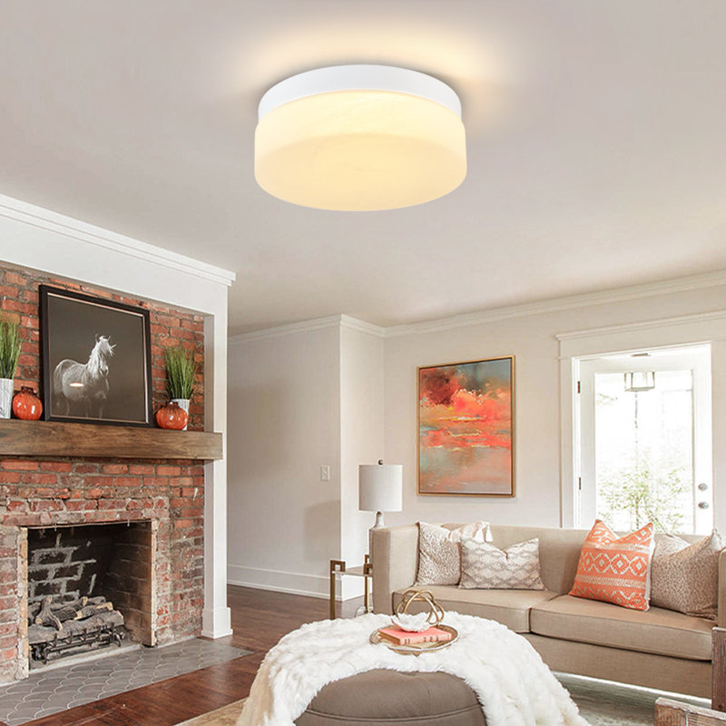 Modern White Metal Frame White Alabaster Glass Shade Shade Led Flush Mount Ceiling Light, 5 Color Temperatures Adjustable For Living Room Bedroom