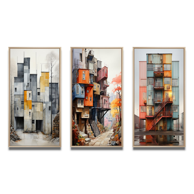 «Winter Warehouse Palette», 3 pièces sur toile, Encadré naturel, H 32 po x l 48 po