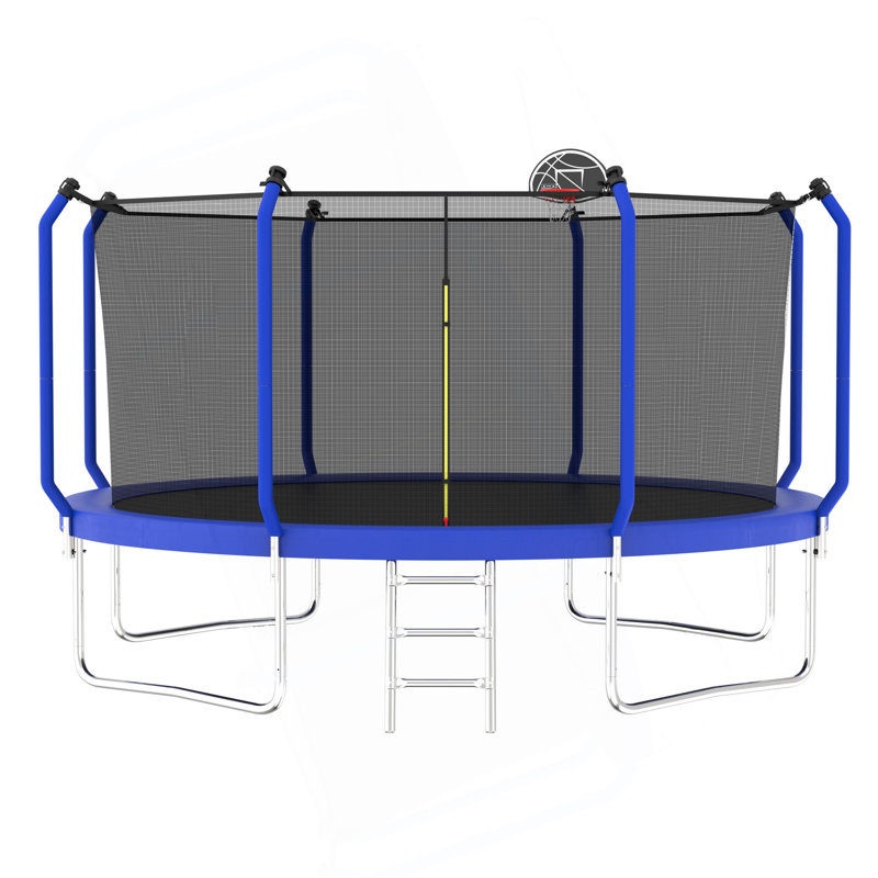Trampoline 14FT avec panier de basketball, trampoline d'extérieur renforcé de type ASTM avec filet d'enclos