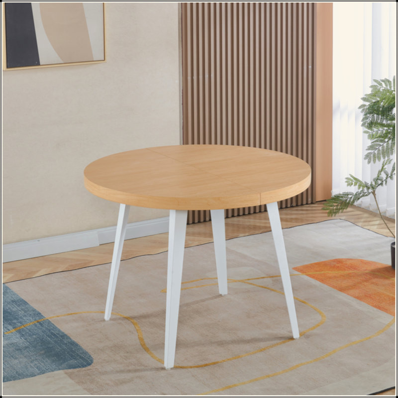 Table extensible, table à manger, table de bureau, table basse, pieds en métal, plateau en bois aggloméré, Blanc, Chêne