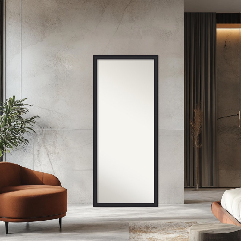 Oliver Narrow Non-Beveled Wood Framed Full-Length Floor Leaner Mirror, Black