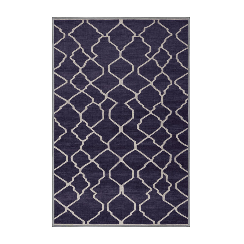 Machine Washable Trellis Purple Area Rug, Rectangle 2' x 3'