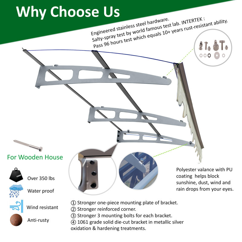 34" Polycarbonate & Aluminum Door Window Awning Canopy for Masonry Concrete Wall (Duplicate Removed in Conceptual Listing)