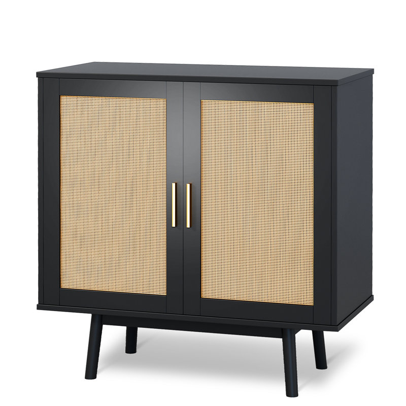 Aviram 31.5'' H Wicker Accent Chest, Sideboard with Adjustable Shelf, Black/Yellow